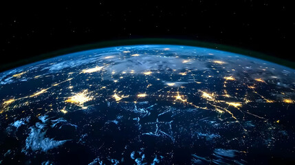 Obraz premium Earth At Night From Space With City Lights