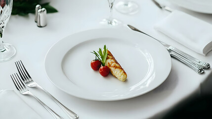Elegant Plated Fish Dish With Tomatoes And Herbs On A White Plate