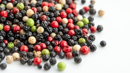 Exploring culinary delights an assortment of colorful peppercorns kitchen food photography bright environment close-up view flavorful concepts