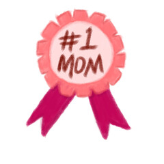 Cute pink pastel color medal best mom number one 1 first 1st place winner text kids crayon watercolor  illustration trophy png transparent clipart digital sticker cutout international mothers day