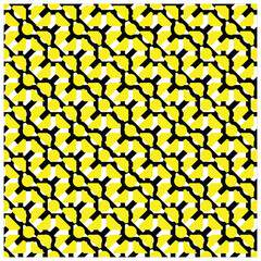 vibrant pattern featuring overlapping yellow circles and geometric shapes with black and white accents, creating an eye-catching design.