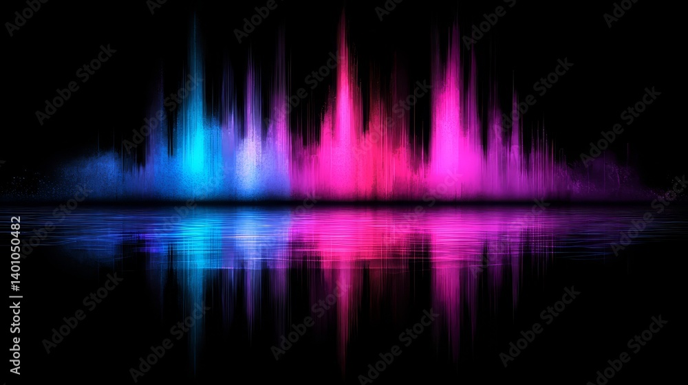 Poster Colorful, multi-colored line of lights that are reflected in the water. The image has a vibrant and energetic mood, with the colors and patterns creating a sense of movement and excitement
