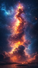 Stunning cosmic cloud formation illuminated by vibrant colors in deep space at dusk