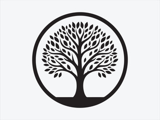 Tree in Circle Frame Silhouette with Elegant Nature Symbol for Minimalist Botanical and Spiritual Art Designs