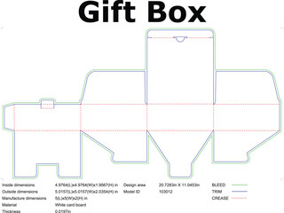 Gift Box Die Cut Template Flat Vector For Mockups Packaging Designs Cardboard Box Layout And Production