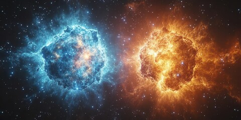 Stunning cosmic explosion showcasing vibrant blue and orange nebulae in deep space captured during the night