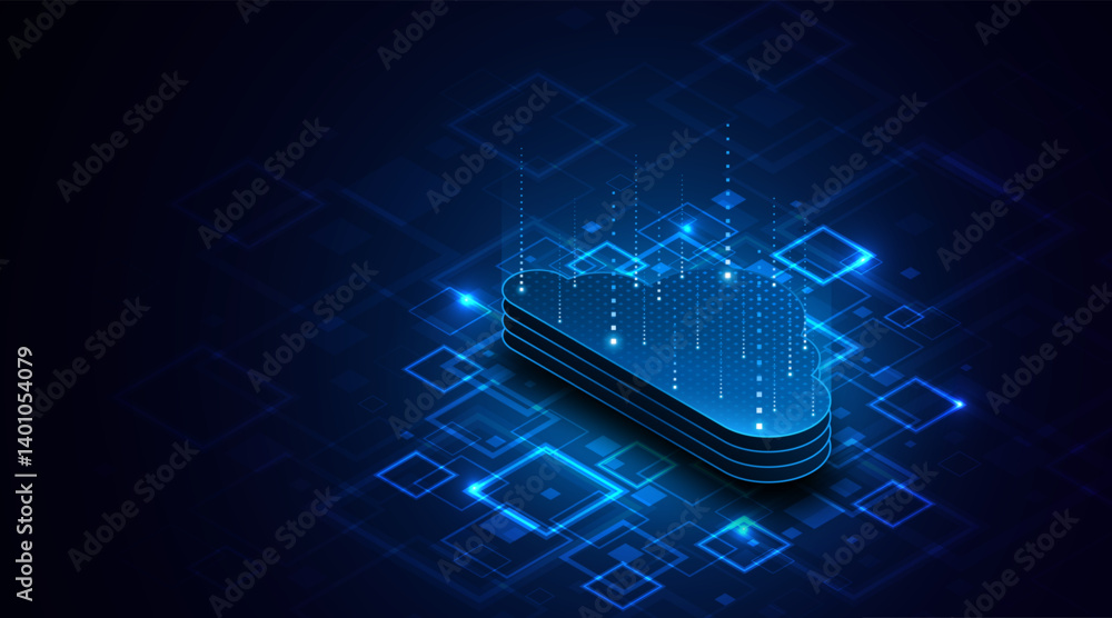 Poster Abstract cloud technology circuit board. Large data center concept. modern cloud storage technology innovation concept background