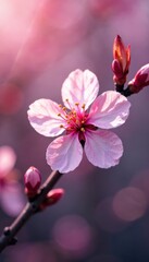 Close-up of a single cherry blossom on a branch , cherry blossom, branch