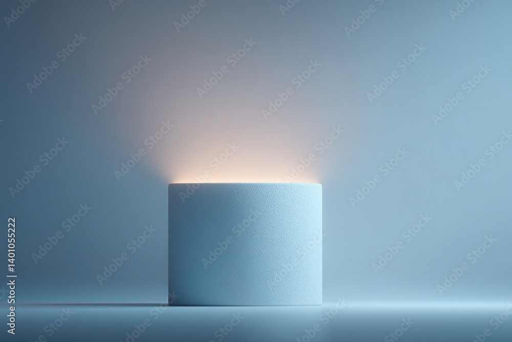 Poster clean minimalistic scene showcasing empty podium under dynamic volumetric lighting sits centrally