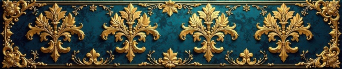 Ornate damask background with intricate gold filigree and vintage frames, damask, pattern