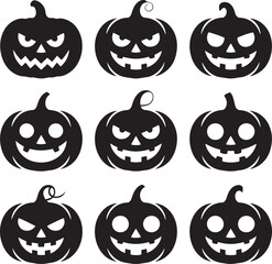 Obraz premium Set of pumpkin silhouette vector illustration isolated On Transparent Background