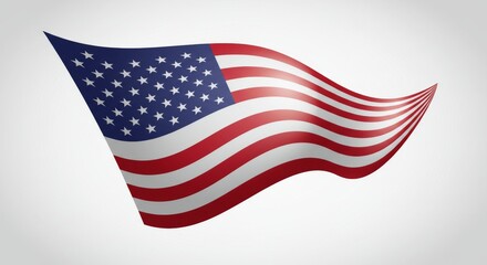 Waving Flag Illustration with Stars and Stripes on Light Background