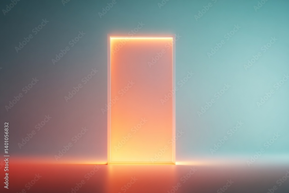 Aufkleber minimalistic mockup with empty frame standing against vibrant colored background illuminated by stud