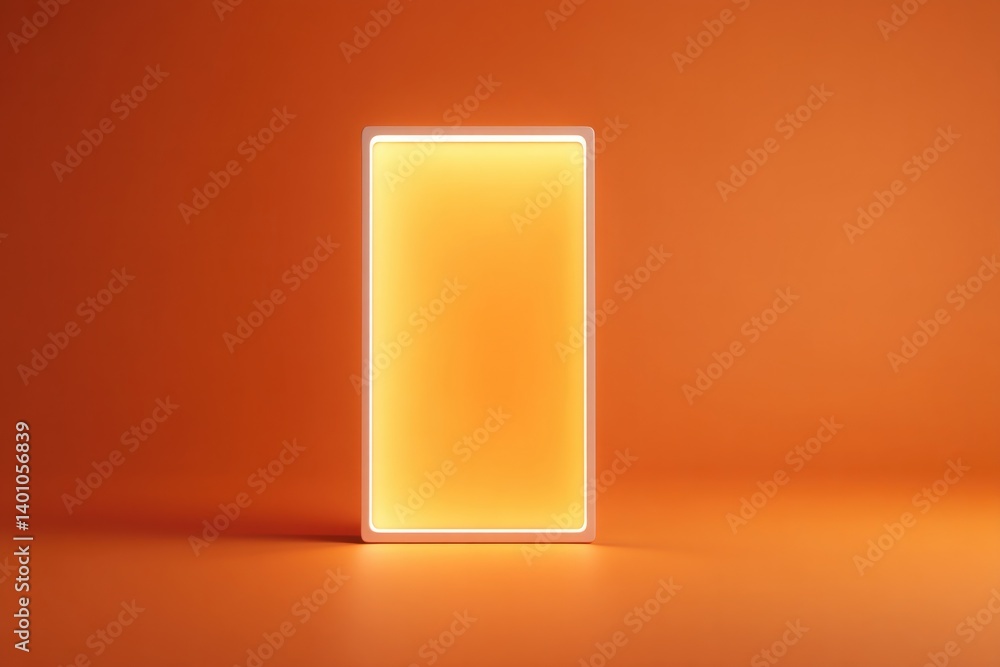 Aufkleber minimalistic mockup with empty frame standing against vibrant colored background illuminated by stud
