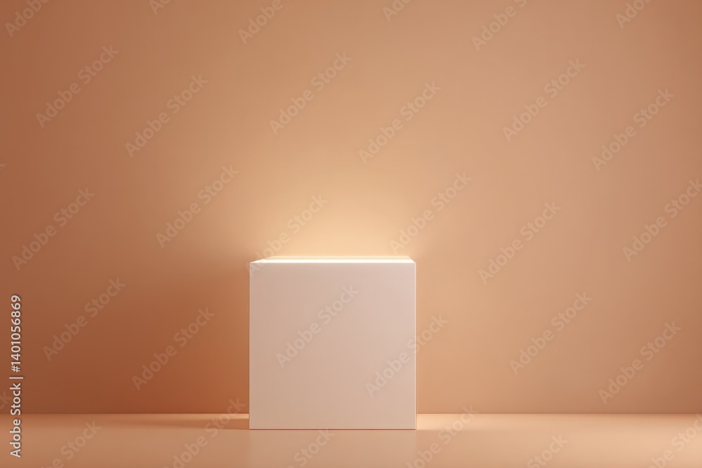 Poster minimalistic podium is subtly illuminated against smooth solid color background