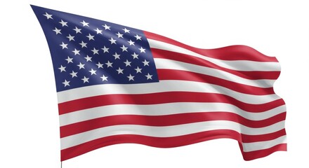 Fototapeta premium Flag Flying with Stars and Stripes on White Background
