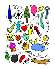 Vector illustration of Doodle cute for kid, Hand drawn set of cute doodles for decoration on white background.	
