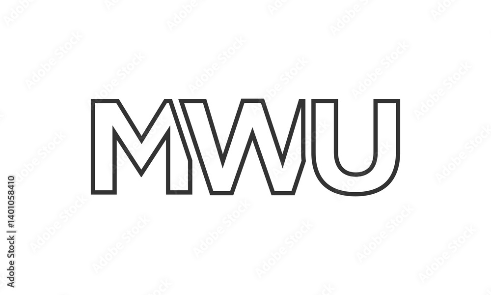 Poster mwu logo design template with strong and modern bold text. initial based vector logotype featuring s