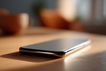 single smartphone on bare table in well-lit room symbolizes digital dependence