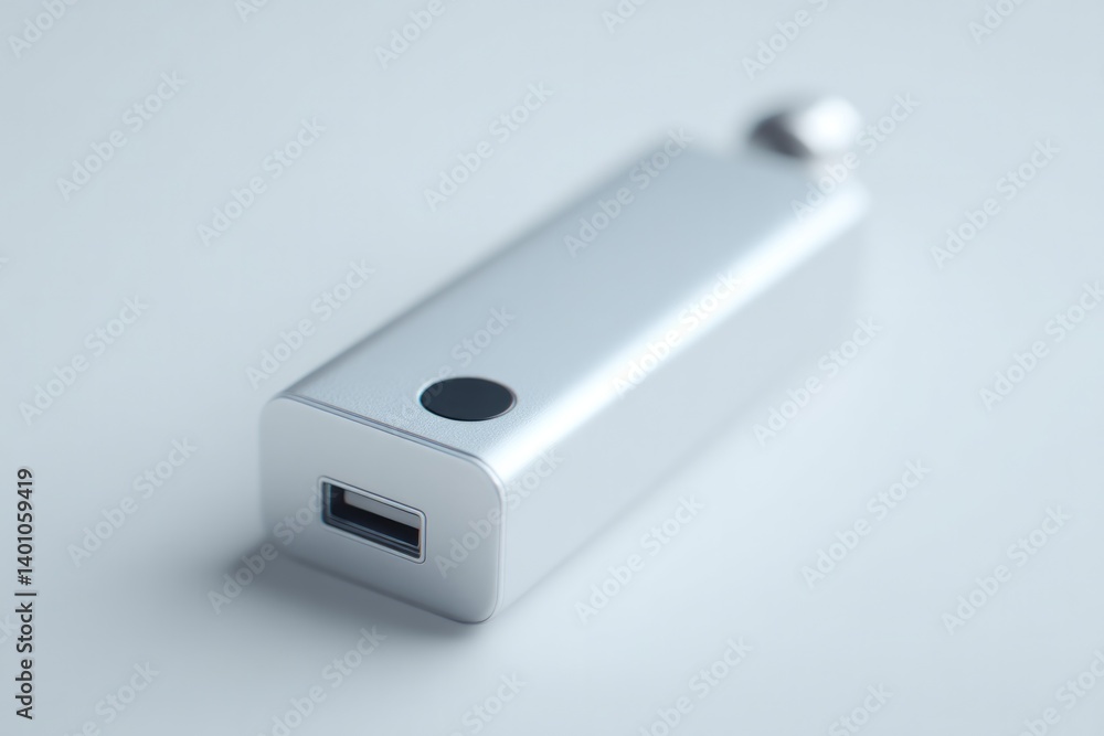 Poster sleek minimalistic diagnostic device on plain white background with ample copy space