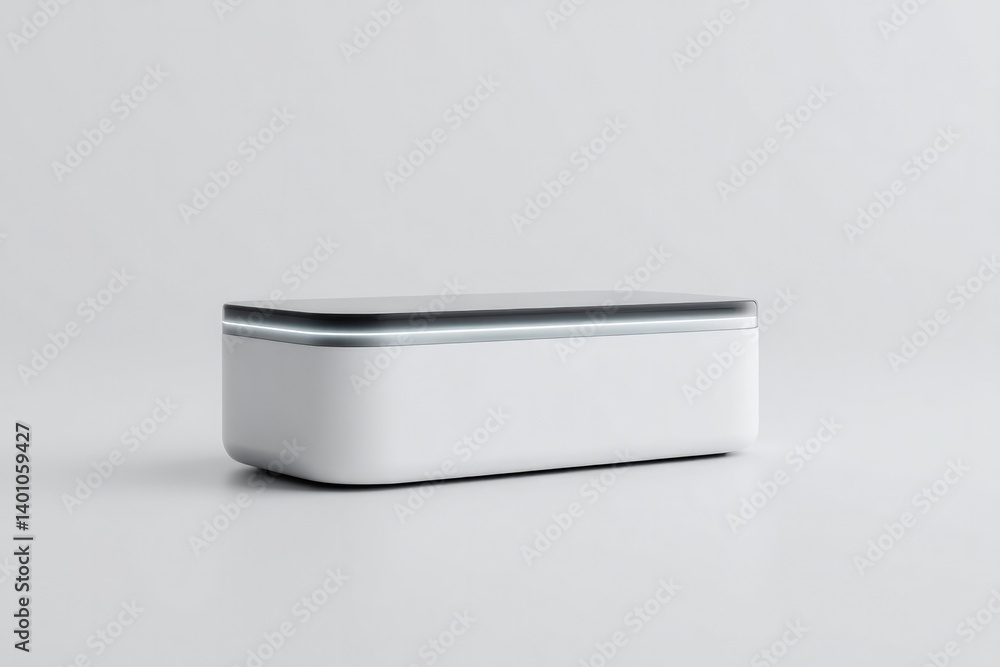 Poster sleek minimalistic diagnostic device on plain white background with ample copy space