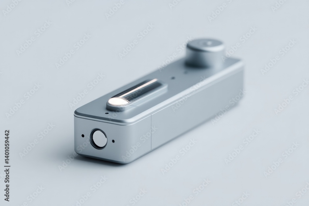 Poster sleek minimalistic diagnostic device on plain white background with ample copy space