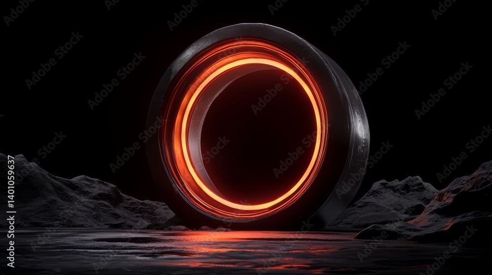 Aufkleber glowing orange circle is on a black background. the circle is surrounded by a dark area. the image h