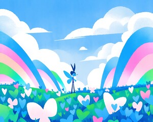 Colorful Field, Character, Sky, Rainbow