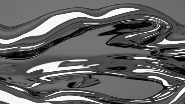Abstract black and white liquid metal waves creating hypnotic dynamic pattern