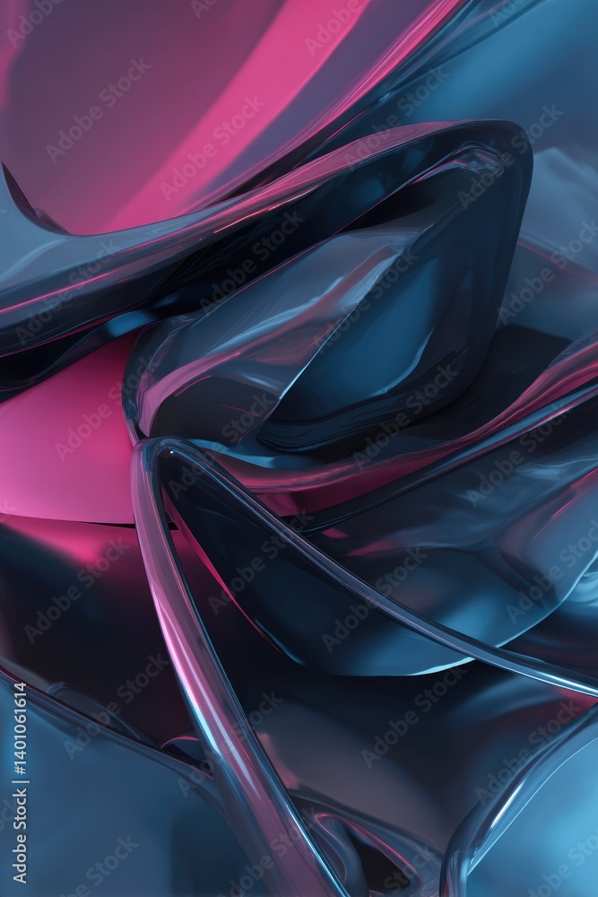 Poster intricate interplay of geometric shapes and fluid lines in futuristic abstract design representing m