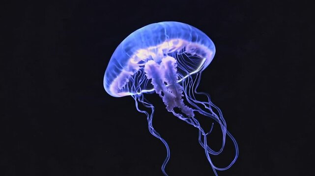 Ethereal jellyfish drifting gracefully through tranquil underwater scene, mesmerizing marine life in motion