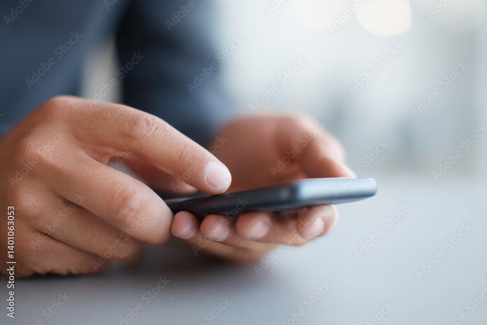 Poster close-up of hands holding smartphone demonstrating digital dependency