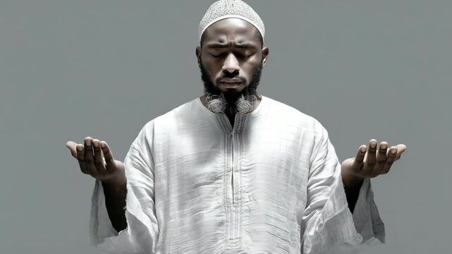 A Muslim guy making a dua or praying to God.
