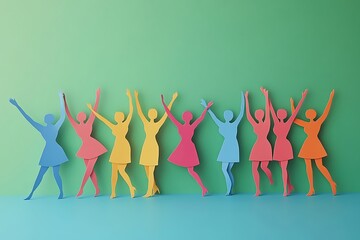 Fototapeta premium Diverse Women Celebrating Teamwork Green Background