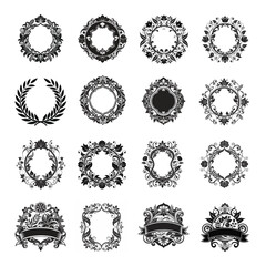 16 set of vintage ornate minimal floral shaper design vector