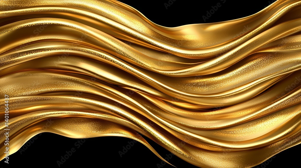 Poster gold ribbon with a shiny, lustrous appearance. the ribbon is long and flowing, creating a sense of m