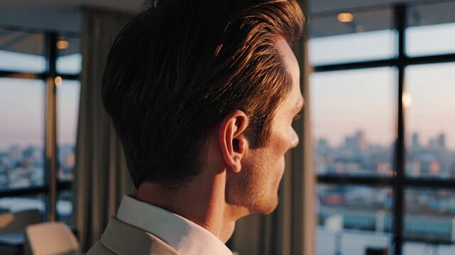 young business woman looking through the window