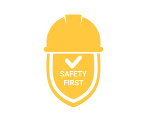 Safety first sign shield. Safety first symbol for work safety, caution work hazards, danger surveillance illustration on transparent background PNG. 
