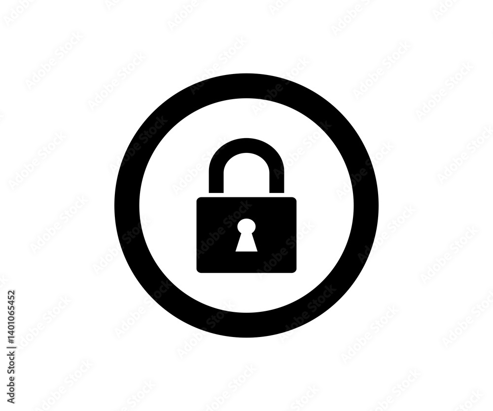 Poster black circle with a lock icon. security symbol. lock open vector design and illustration.