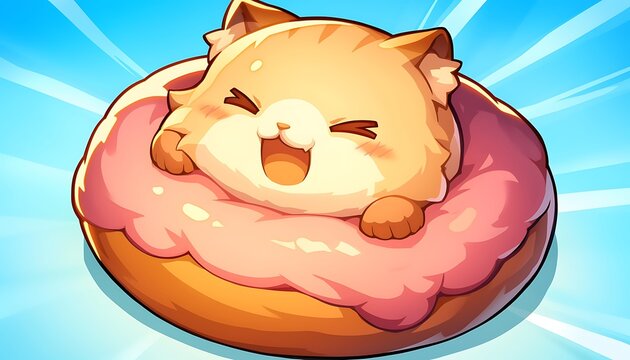 Cute Cat on a Donut