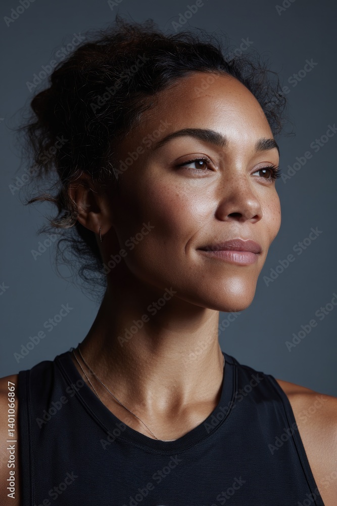 Poster portrait of diverse athlete on solid smooth background with minimalistic composition featuring clean