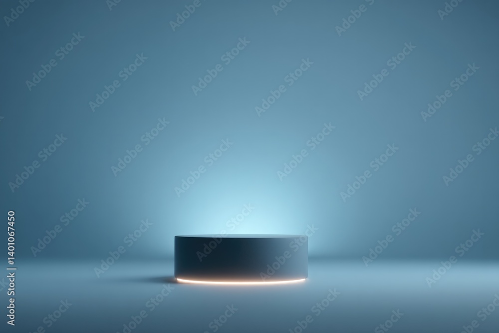 Poster showcase lone object on illuminated podium immersed in smooth solid color background against vast ex