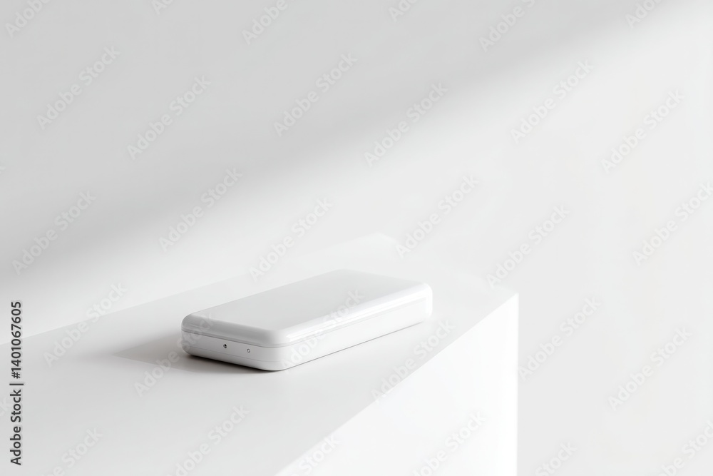Poster sleek diagnostic device resting on plain white background with ample copy space