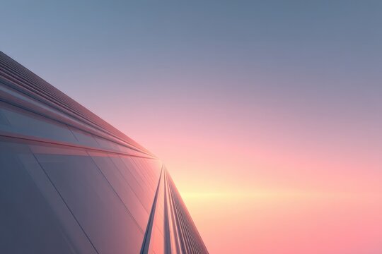 sleek skyscraper silhouette against pastel dawn sky