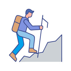 Hiker Climbing Mountain Trail Icon Design