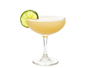 Daiquiri Cocktail in a Coupe Glass with Lime Slice on White Background