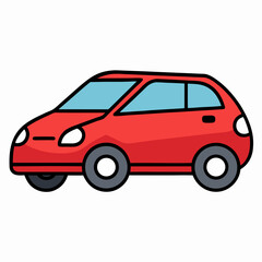Fototapeta premium Red compact cartoon car side view transportation icon