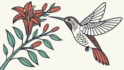Obraz premium A highly detailed vector icon of a hummingbird hovering near a flower