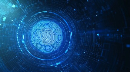 Obraz premium Abstract digital artwork with blue circles and geometric shapes on a dark background.