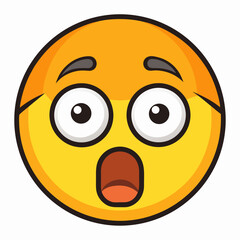 Fototapeta premium Shocked emoji cartoon face with open mouth and raised eyebrows expression